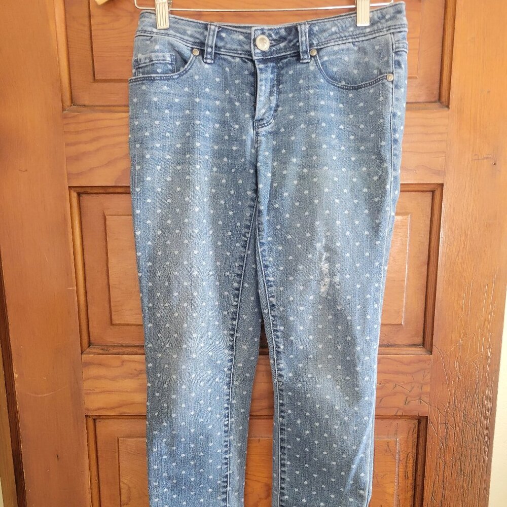 Lauren Conrad Heart Pattern Print Light Wash Denim Skinny Jeans Sz 2